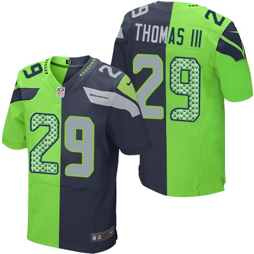 Men's Elite Earl Thomas III Nike Jersey Navy/Green - #29 Split Fashion NFL Seattle Seahawks